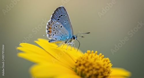 Wallpaper Mural Blue Butterfly Sitting on Yellow Flower Petals. Torontodigital.ca