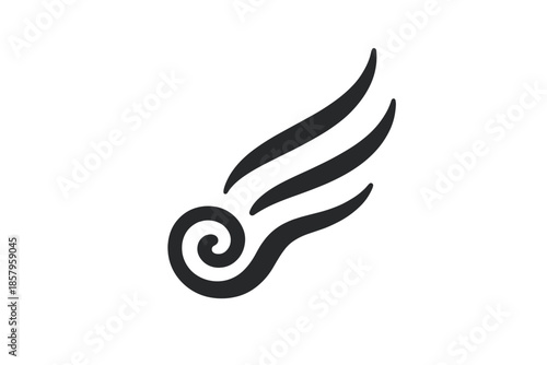 Gentle Wind Icons. Solid style icons of a gentle wind tracing a winding path upward: flowing breeze spiral, curved air current