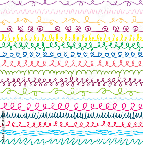 Seamless scribble line, pattern brush set for creative layouts, playful decoration and continuous decorative lines with smooth flowing rhythm.