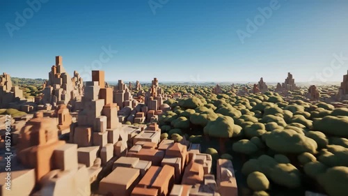 Ancient Cityscape with Ruins and Hills.