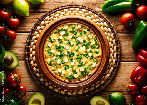 Mexican Baked Corn Dish With Herbs On Rustic Plate
