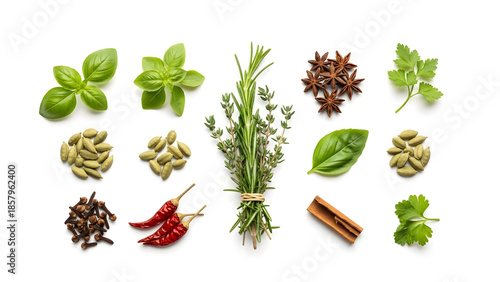 Wallpaper Mural A collection of fresh organic herbs and aromatic spices like rosemary, thyme, and basil forms a healthy seasoning set of raw ingredients arranged on a rustic wooden background Torontodigital.ca
