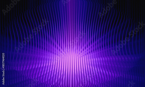 Abstract 3D Purple Ellipsoid with Vertical Ribbed Texture and Central Radiant Burst Light