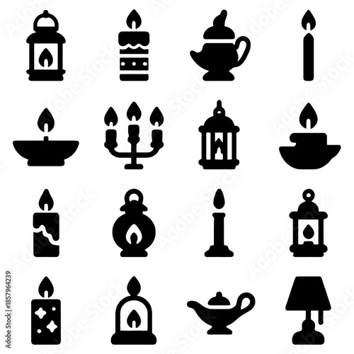 Illuminating Shadows: An array of candles, lanterns, and lamps, casting a warm glow and evoking a sense of serenity and celebration.