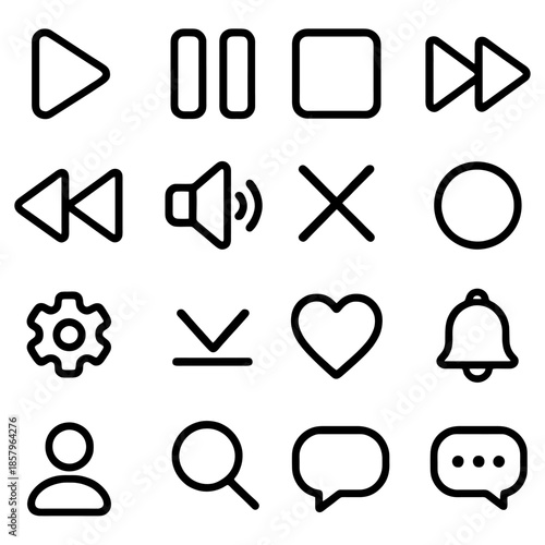 Iconic Interface: A set of digital icons designed for various technological applications, offering intuitive navigation. 