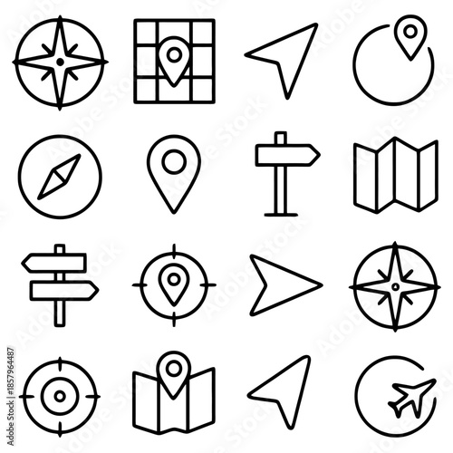 Navigation Symbols Collection: A concise and essential collection of navigation symbols, perfect for conveying direction, location, and the spirit of exploration.