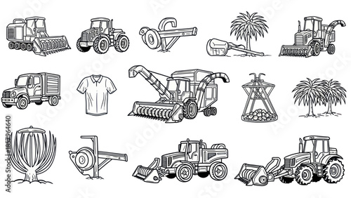Agricultural machinery collection tractors combines and harvesting tools
