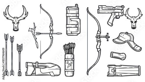 Archery equipment and accessories illustration collection vector elements