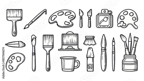 Art supplies illustration brushes palettes and painting tools