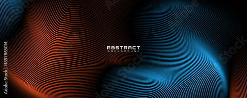 3D blue orange lines techno abstract background overlap layer on dark space with waves effect decoration. Modern graphic design element stripes style concept for web, flyer, card, or brochure cover