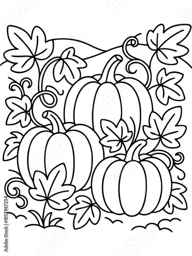 Pumpkins and Leaves: Three plump pumpkins nestled amidst a vibrant display of leaves, a charming symbol of the autumn harvest and the cozy season. 