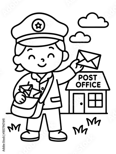 Postal Delivery: An animated postal worker smiles, handling the delivery with a friendly gesture and presenting a letter from post office