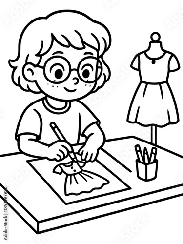 Designing Dreams: A young aspiring designer sketches her fashion ideas, envisioning the perfect garment. This image is a celebration of creativity and ambition