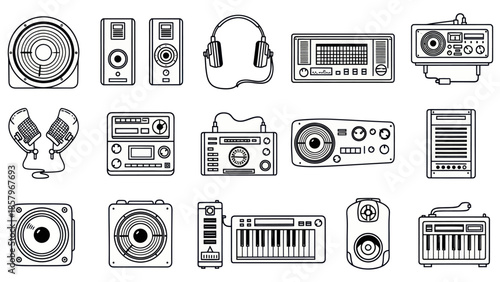 Audio equipment vector illustration set isolated on white background