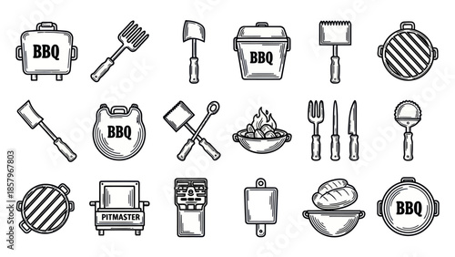 Barbecue tools and equipment vector set isolated design elements