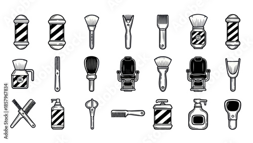 Barber shop tools and equipment vector illustrations on white background