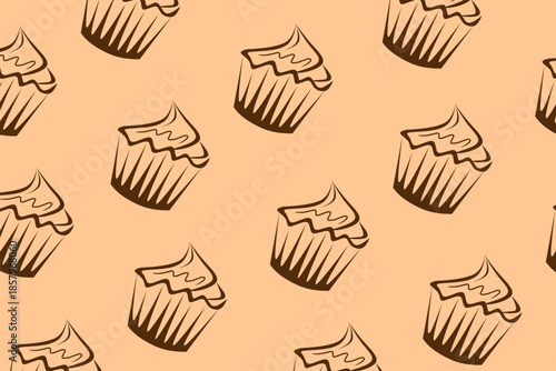 Seamless Cupcake Sketch Pattern Background