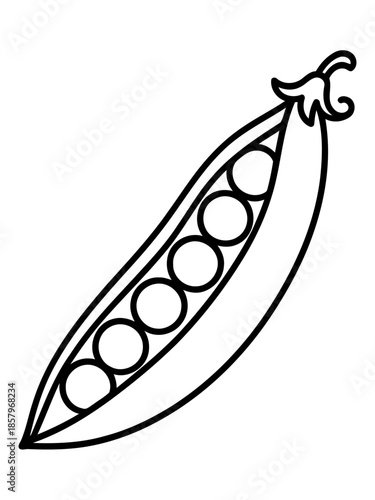 Pea Pod's Intricate Beauty: A captivating illustration of an opened pea pod, revealing the delicate arrangement of plump peas within, all rendered with clean, bold lines and meticulous detail.