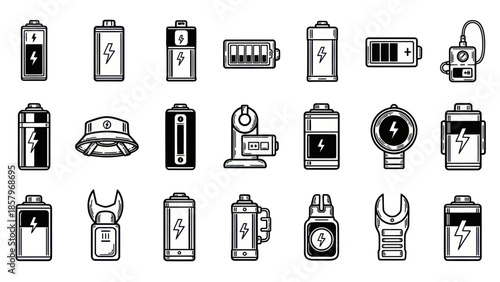 Collection of battery icons charging energy power concept vector illustration