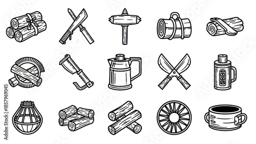 Camping and outdoor adventure equipment illustrations isolated