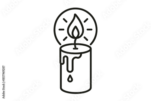 Waxlight Candle Icon. Line style icons of Waxlight Candle: candle outline, dripping wax, warm flame, wick curve, light ring,