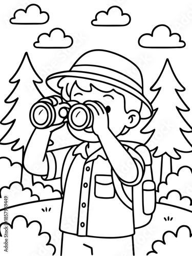 Boy in Nature Watching through Binoculars: A young boy, fully engrossed in exploration, peers through binoculars, captivated by the world around him.