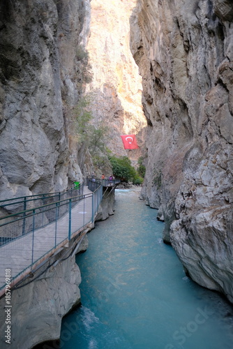 Scenic view of Saklıkent Gorge, one of the longest and deepest canyons in Fethiye, Turkey.