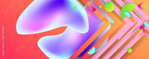 Orange New bright juicy summer abstract fluid creative banner, trendy bright neon colors with dynamic lines