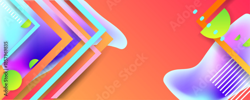 Orange New bright juicy summer abstract fluid creative banner, trendy bright neon colors with dynamic lines