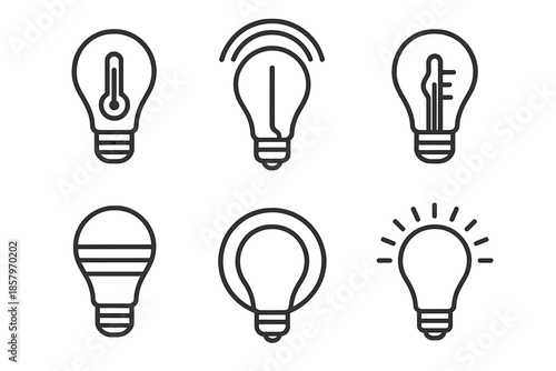 Temperature-Sensitive Lighting Icons. Line vector icons of temperature-aware illumination: bulb body, thermo arc, sensing line,