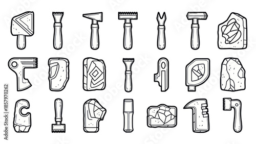 Collection of hand tools vector illustration in monochrome style