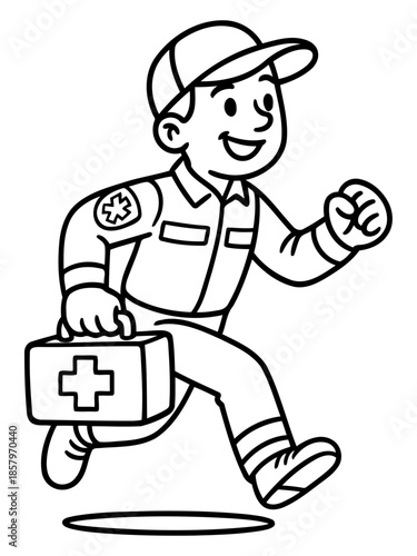 Emergency Medical Technician: A dynamic illustration captures a dedicated technician sprinting forward, holding a vital first aid kit, embodying readiness and swift response. 