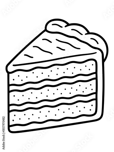 Sweet Slice: A simple, line-art illustration of a tempting piece of cake, perfect for projects related to desserts, celebrations, and culinary delights. 