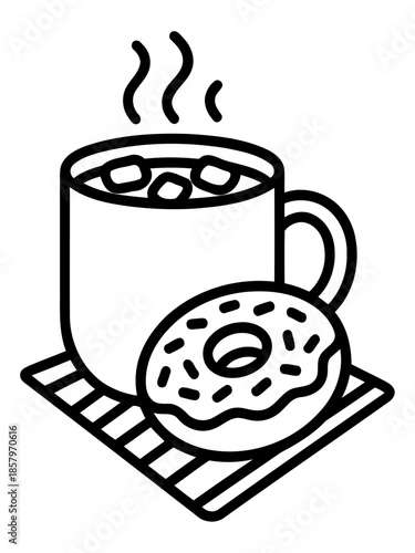 Coffee and Donut: An appetizing image showcases a warm cup of coffee with marshmallows, paired perfectly with a delectable donut. A symphony of textures and flavors.