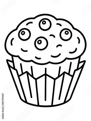Sweet Blueberry Treat: A tempting illustration of a freshly baked blueberry muffin, artfully captured in a clean and simple line drawing