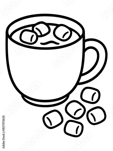 Comfort in a Cup: An illustration depicts a cozy mug of steaming hot chocolate, generously topped with fluffy marshmallows, invoking warmth and comfort.