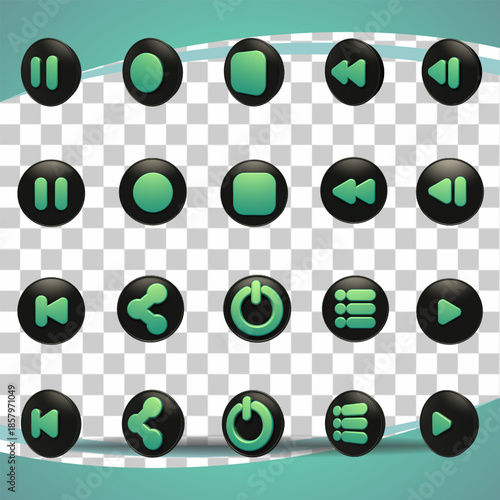 3d render icon set bundle play music