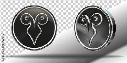 luxury chrome icon 3d render isolated aries