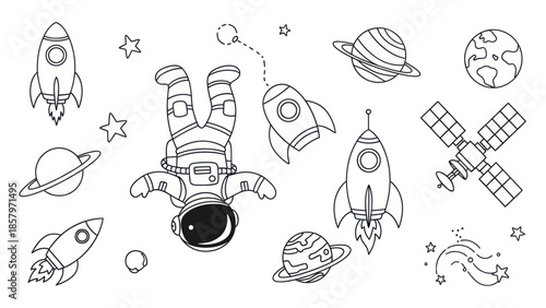 Collection of school and office supplies icons in a linear design style