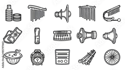 Collection of musical instruments isolated on white background illustrations