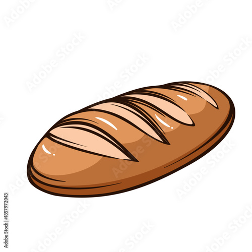 Traditional bread loaf with baked crust, sliced top pattern, rustic bakery bread in engraving style, classic food illustration with detailed lines. vector illustration