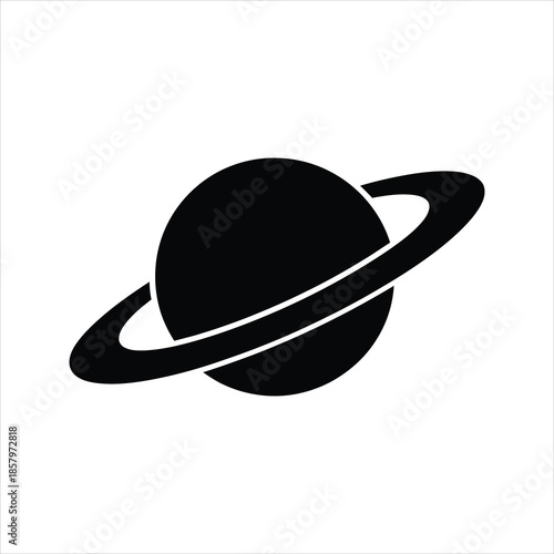 Planet with Rings Icon – Vector Silhouette of Saturn Style Celestial Body