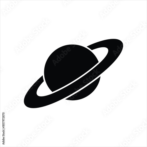 Planet with Rings Icon – Vector Silhouette of Saturn Style Celestial Body