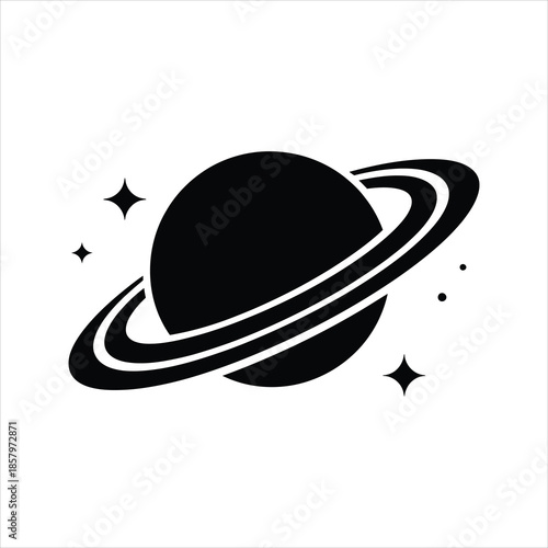 Planet with Rings Icon – Vector Silhouette of Saturn Style Celestial Body