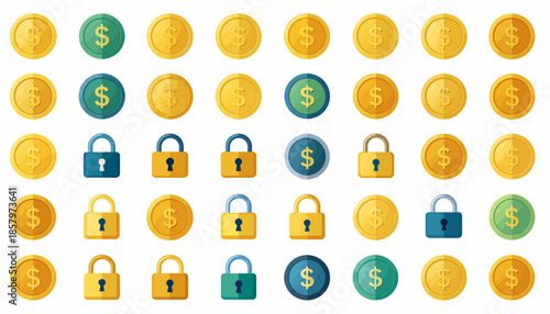 Collection of Coins and Pads with Dollar Sign.