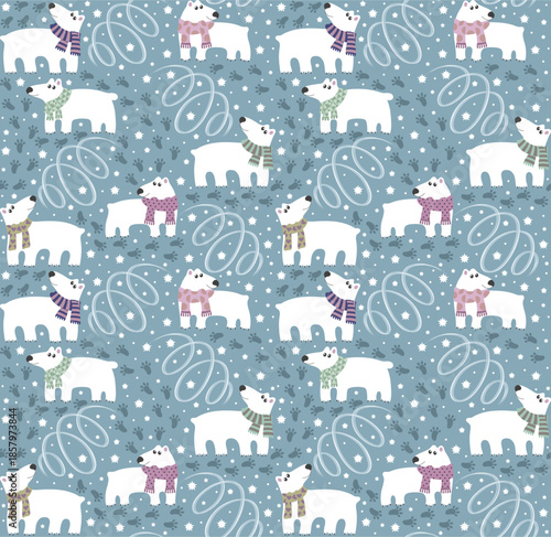 Polar Bear Kids Winter  Seamless Pattern