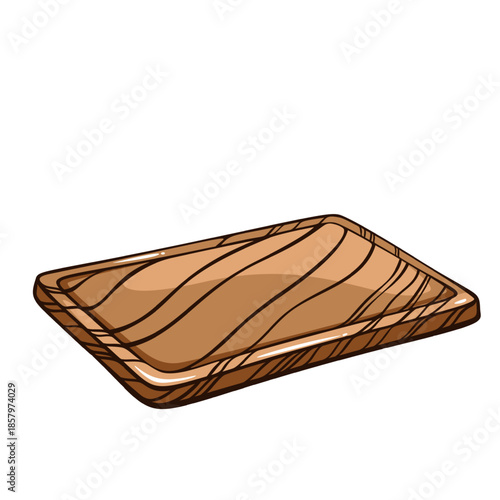 Wooden cutting board with engraved wood grain texture, rectangular kitchen board, classic cooking surface in vintage engraving style, detailed household kitchen object. Vector illustration
