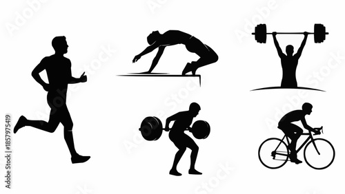 Silhouettes of athletes engaging in various sports activities