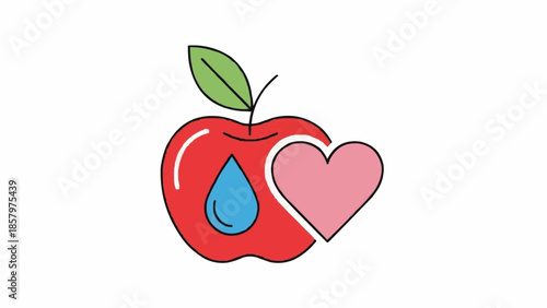 Vibrant apple with heart and water drop symbol