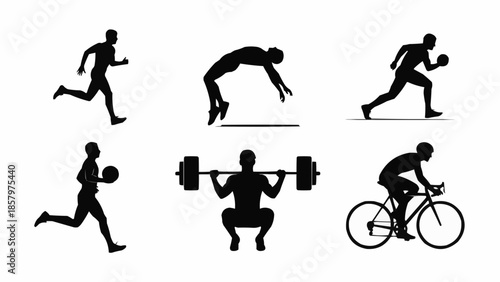 Athletes in dynamic sports poses for fitness and exercise concepts